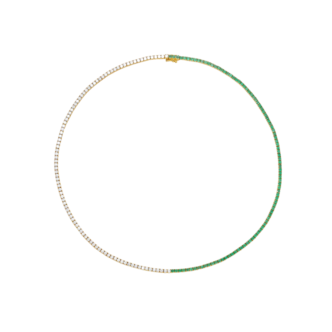 Half Emerald Half Diamond Tennis Necklace