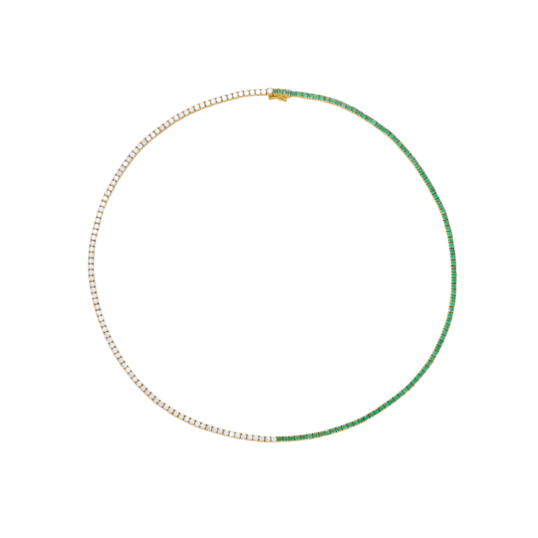 Half Gemstone Half Diamond Tennis Necklace