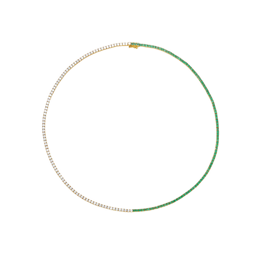 Half Gemstone Half Diamond Tennis Necklace