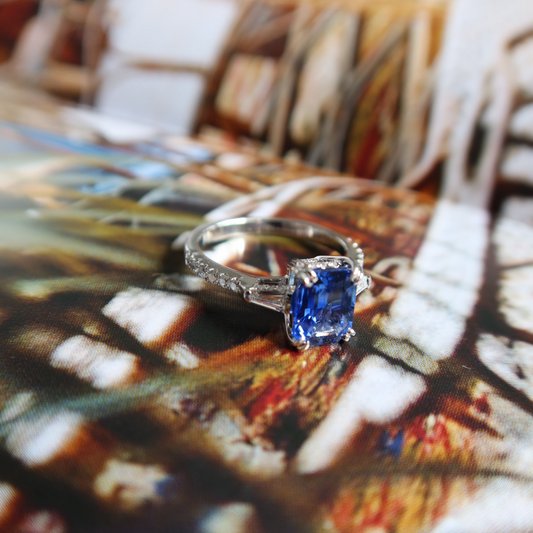 Vintage Blue Sapphire Diamond Baguette Ring – Henri Noël
