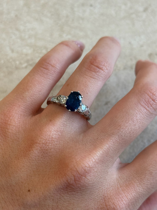 Vintage Oval Blue Sapphire and Diamond Ring – Henri Noël