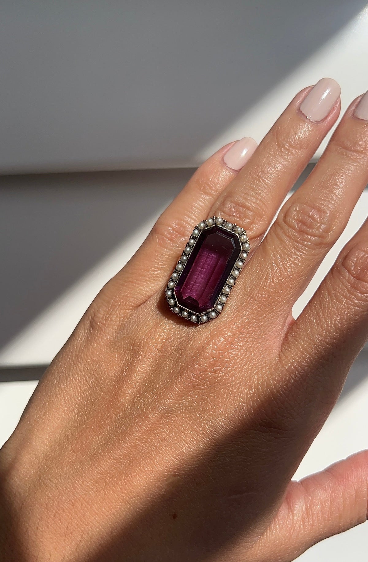 Vintage Pearl and Amethyst Cocktail Ring – Henri Noël