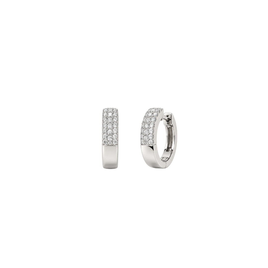 Estate White Gold Diamond Huggie Hoop Earrings