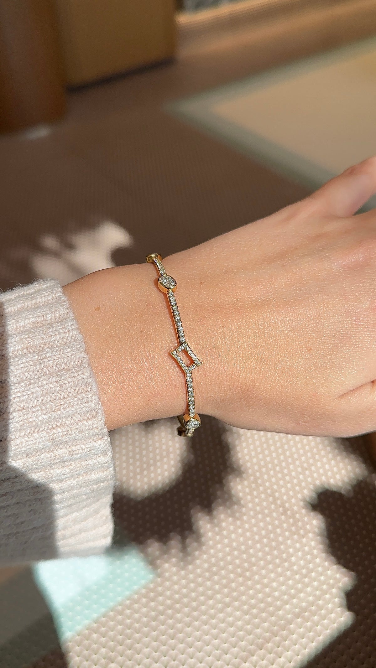 Yellow Gold Bezel Oval Diamond Bangle – Henri Noël