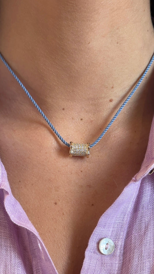 Mini Bamboo Diamond Barrel Necklace