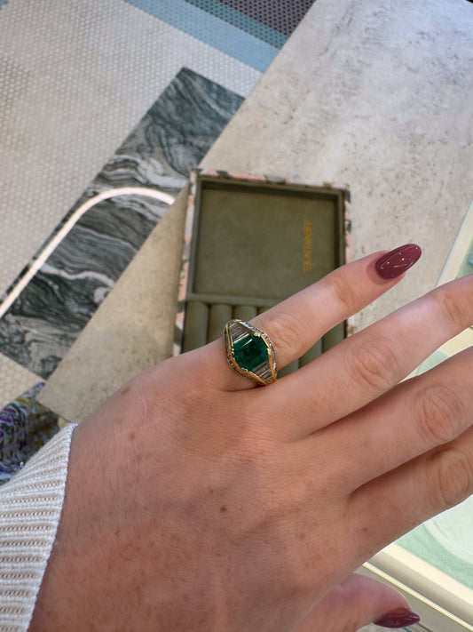 Estate Emerald and Baguette Cut Diamond Ring