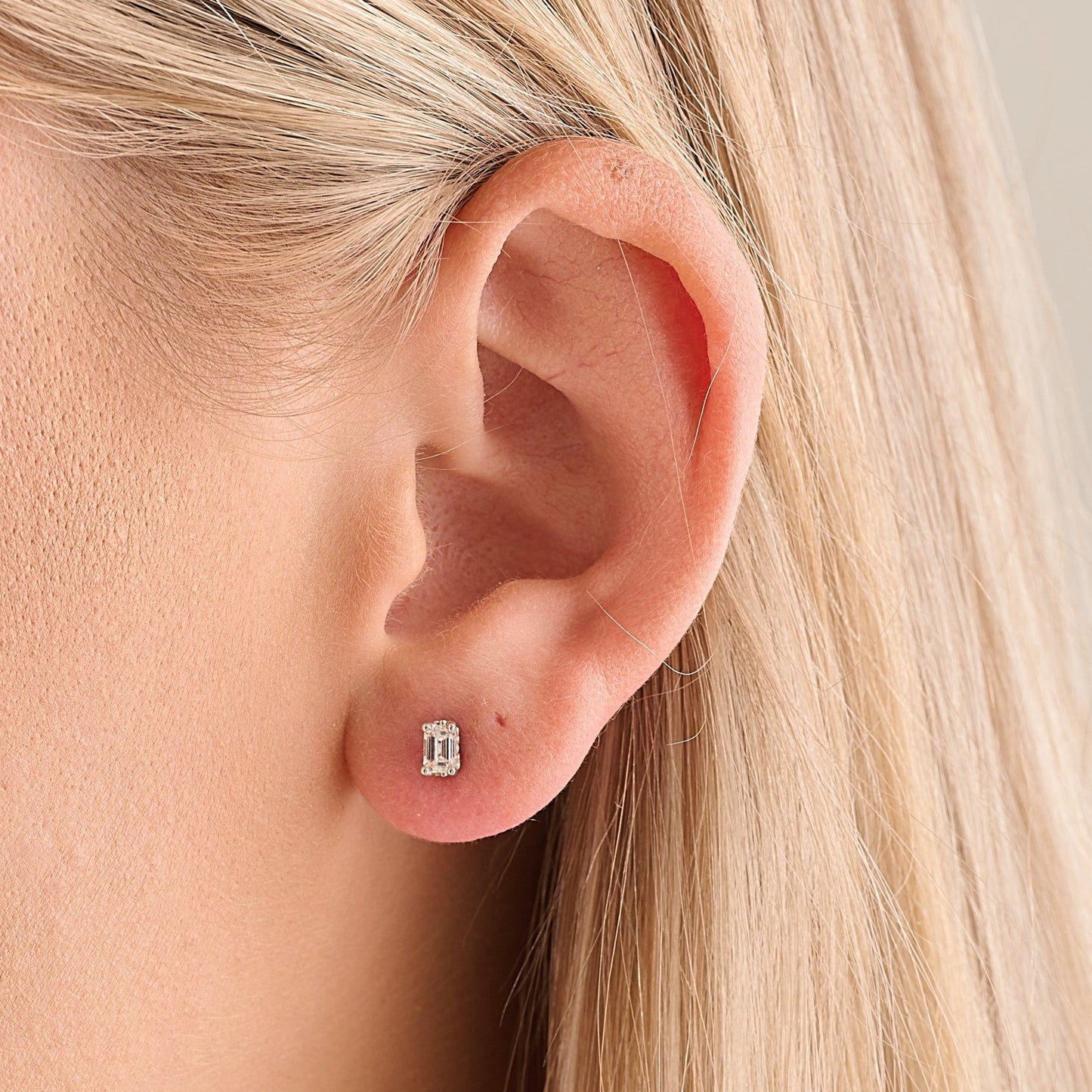 Emerald Cut Diamond Studs