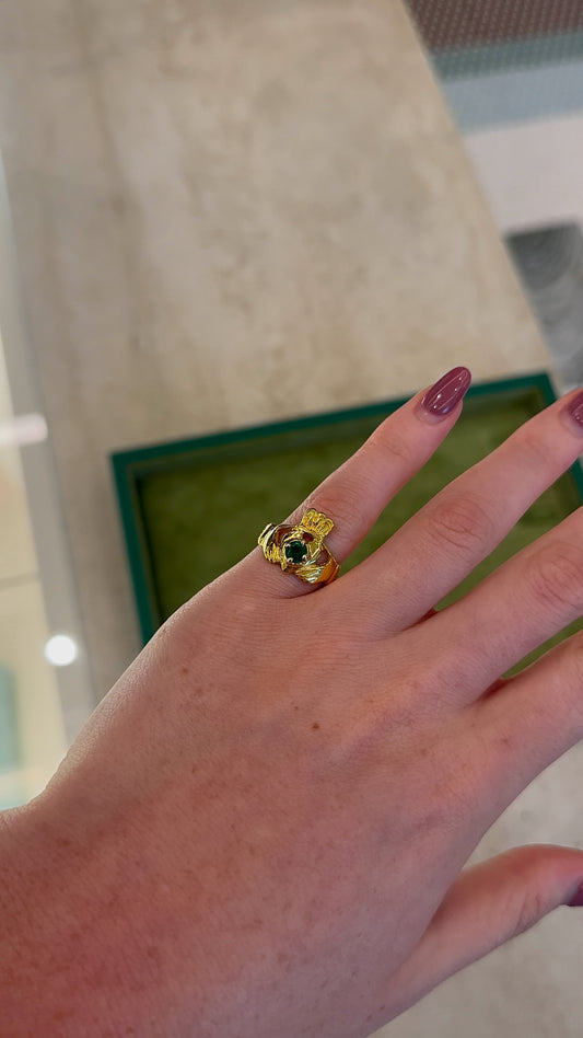 Estate Emerald and Gold Claddagh Ring