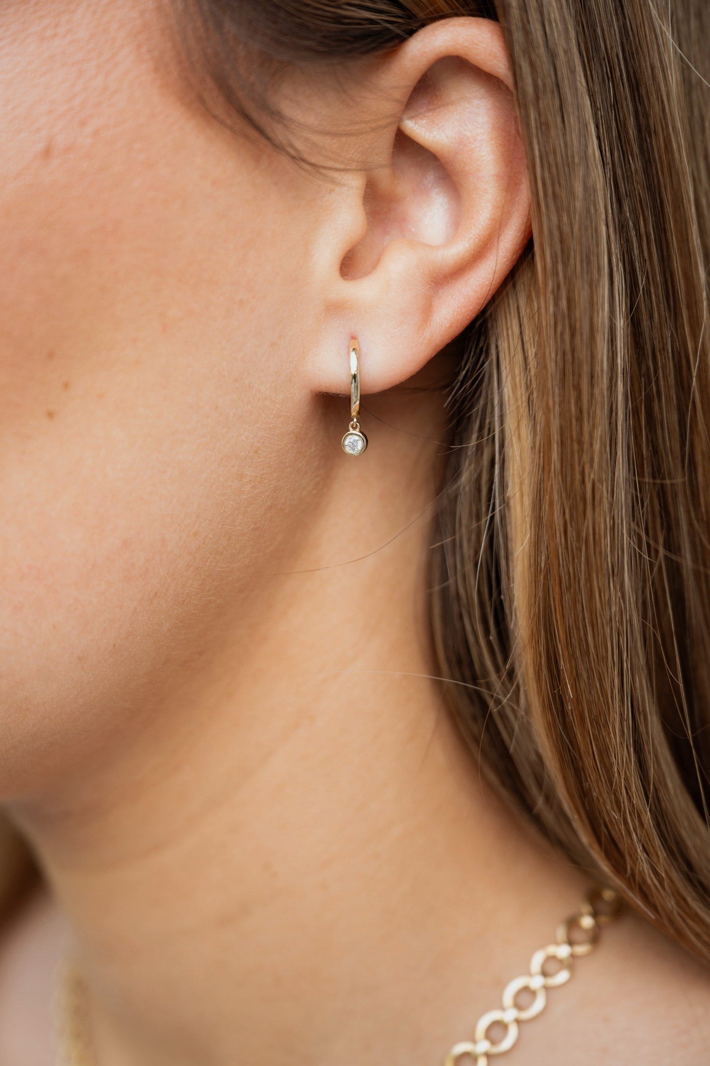 Diamond Bezel Drop Hoop Earrings