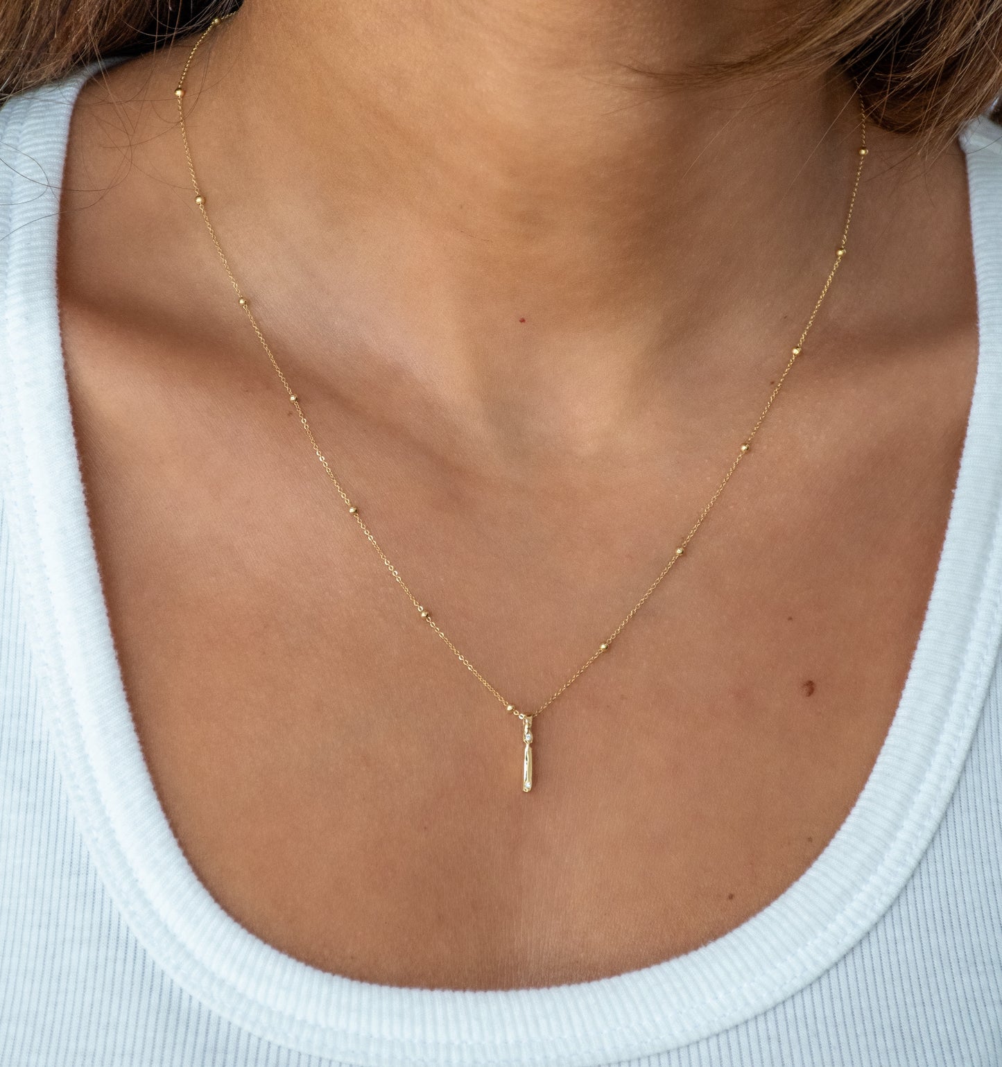 Bubble Diamond Initial Necklace - Small / White Gold