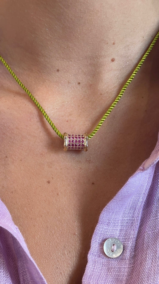Mini Bamboo Pink Sapphire Barrel Necklace