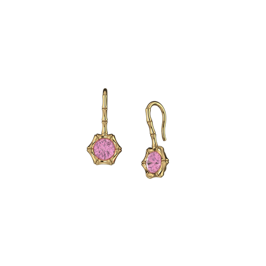 Bamboo Bezel Pink Sapphire Earrings