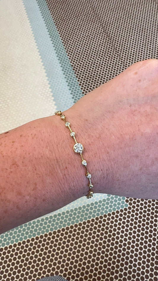Spaced Diamond Bezel Tennis Bracelet with Center Bezel