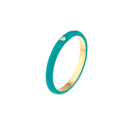 Diamond Bezel on Teal Enamel Ring