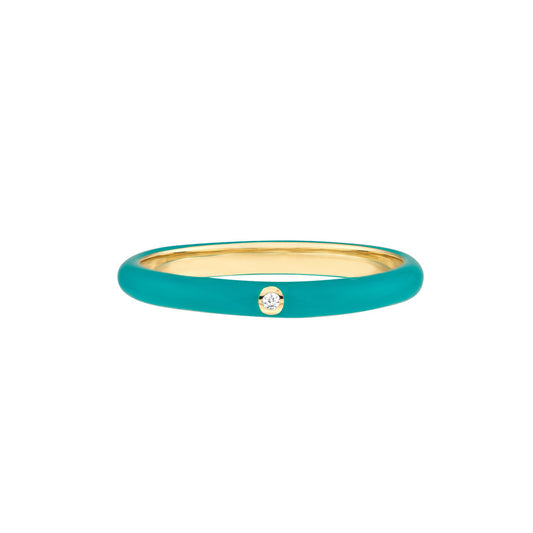 Diamond Bezel on Teal Enamel Ring