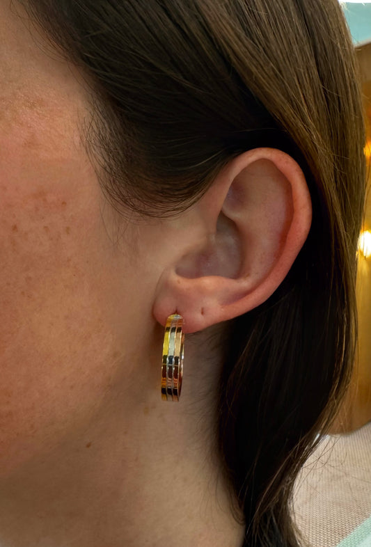Tri Color Gold Hoops – Henri Noël