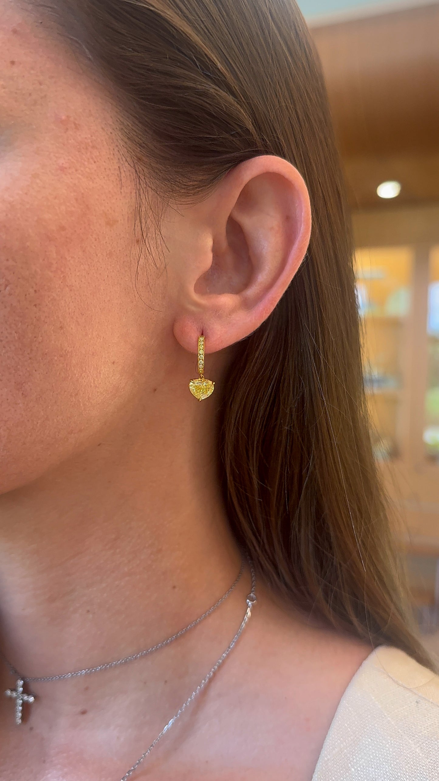 Heart Shape Yellow Diamond Drop Earrings – Henri Noël