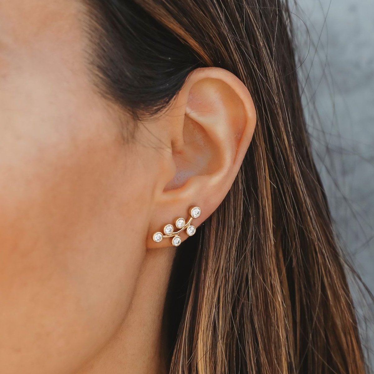 Bezel-set Diamond Climber Earring