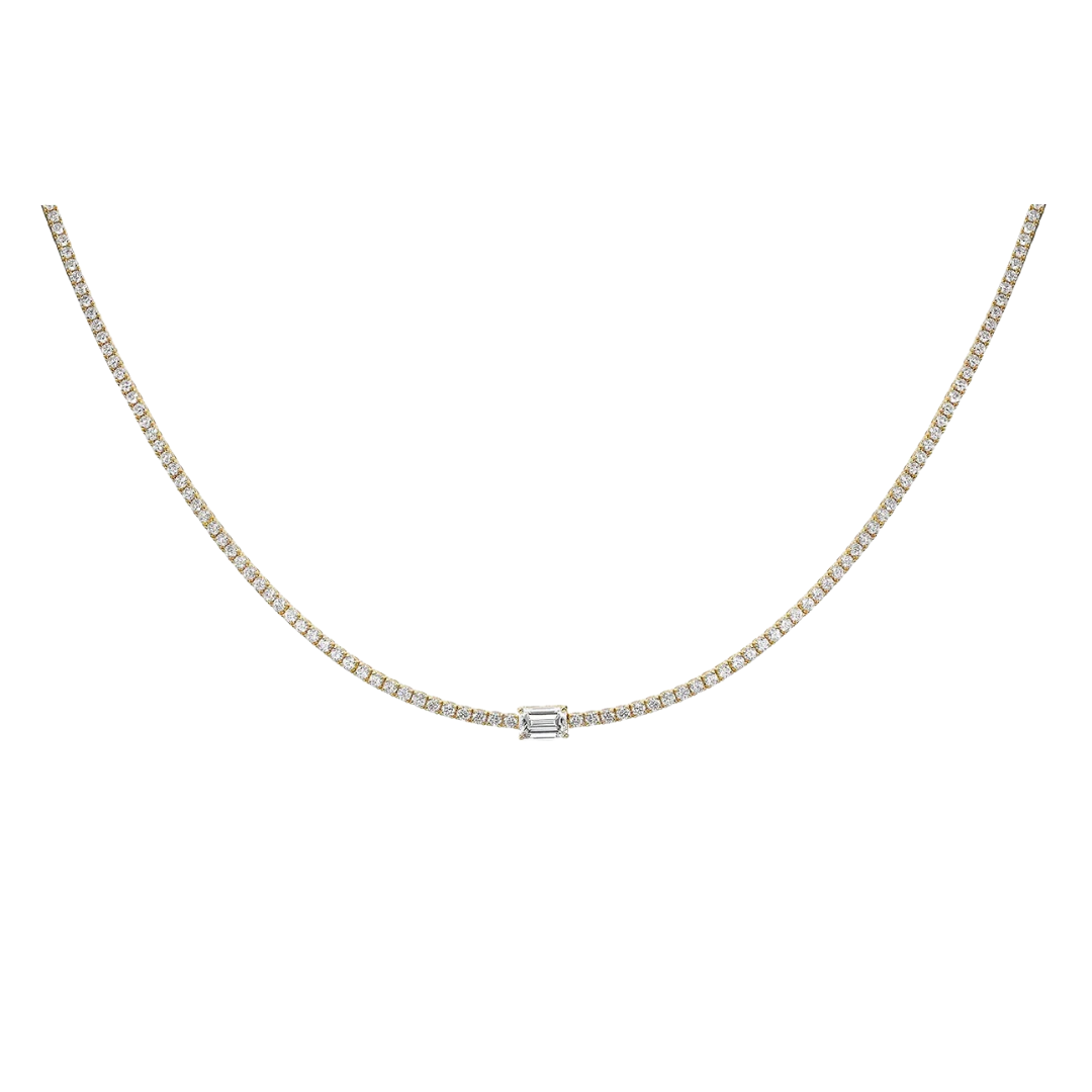 Emerald Cut Diamond Center Stone Tennis Necklace