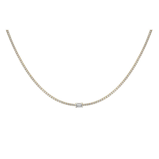 Emerald Cut Diamond Center Stone Tennis Necklace