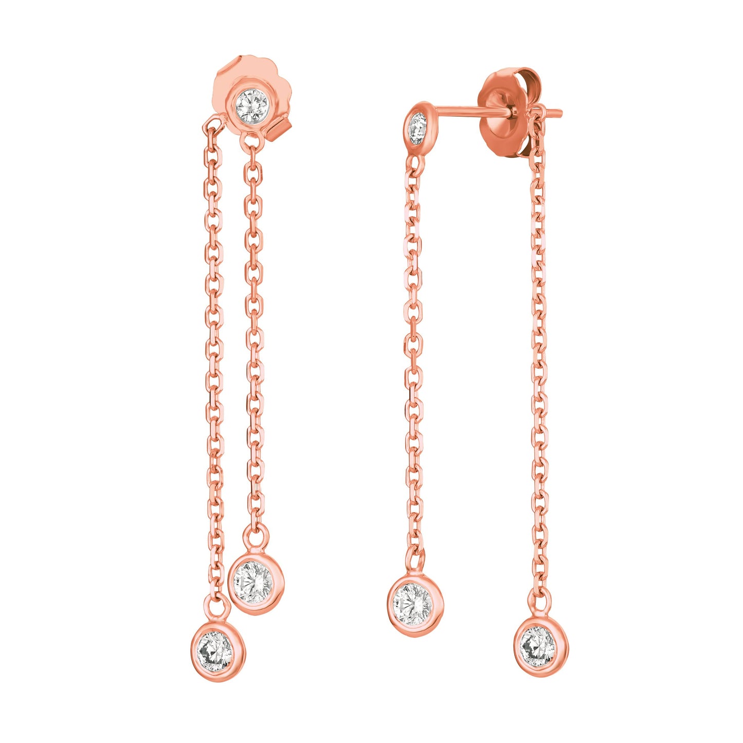 Diamond Bezel Double Drop Earrings