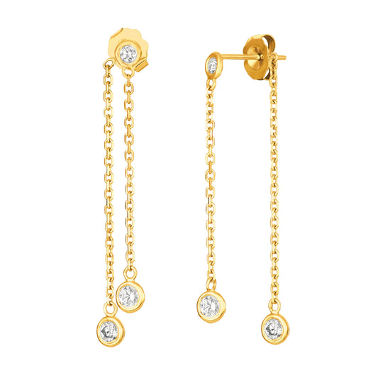 Diamond Bezel Double Drop Earrings