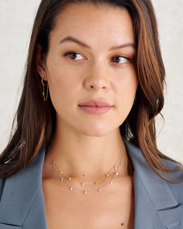 Emerald Diamond Drop Station Necklace – Henri Noël