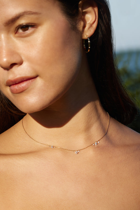 Oval Diamond Drop Station Necklace