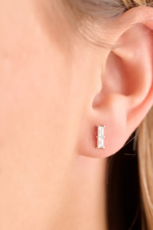 Double Emerald Diamond Studs