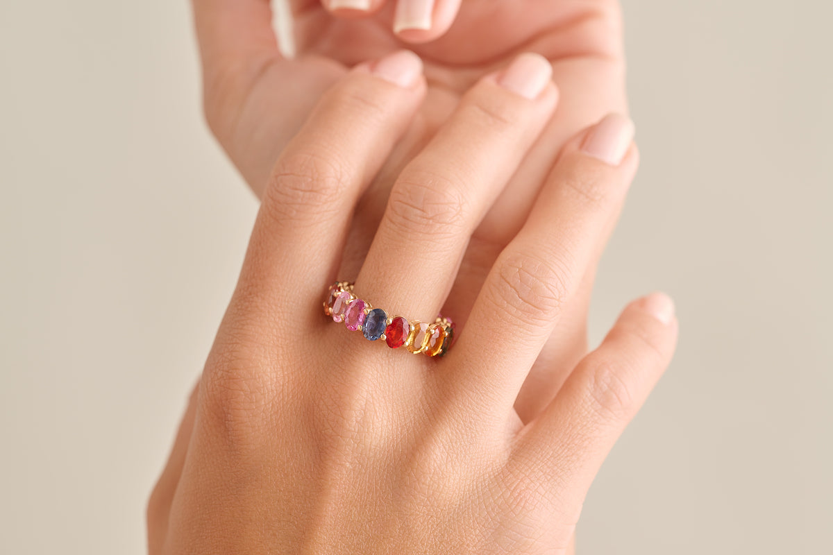 Rainbow Oval Sapphire Eternity Ring