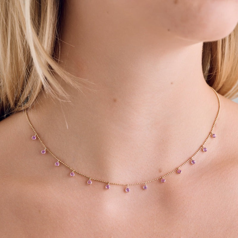 Pink Sapphire Drop Station Necklace