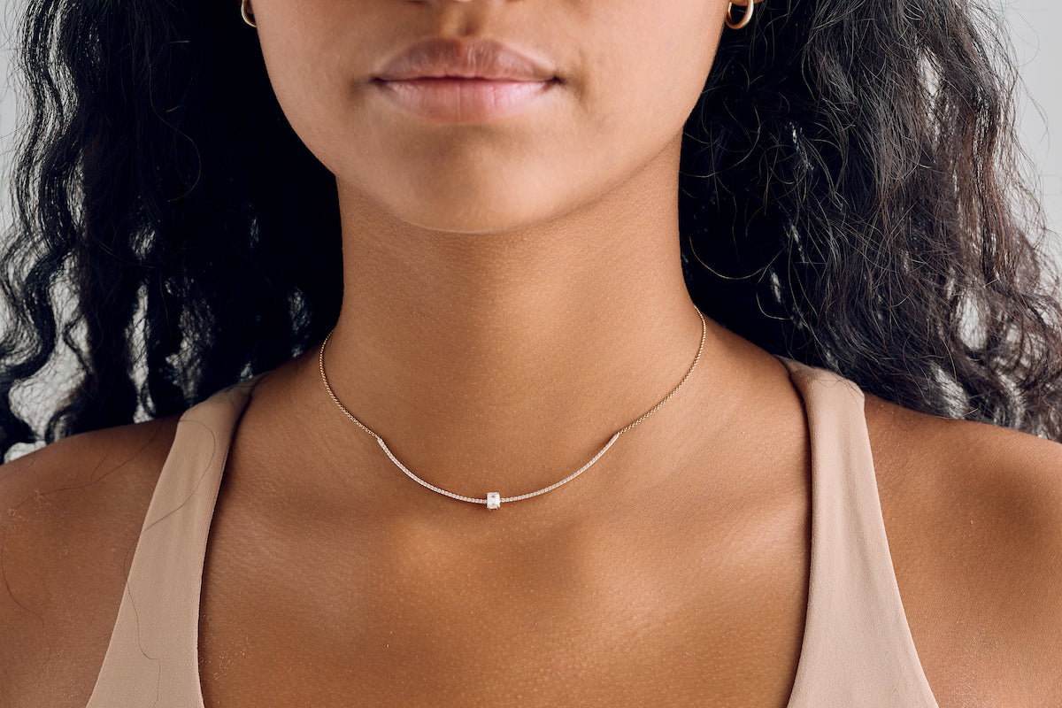 Emerald Diamond Bar Necklace