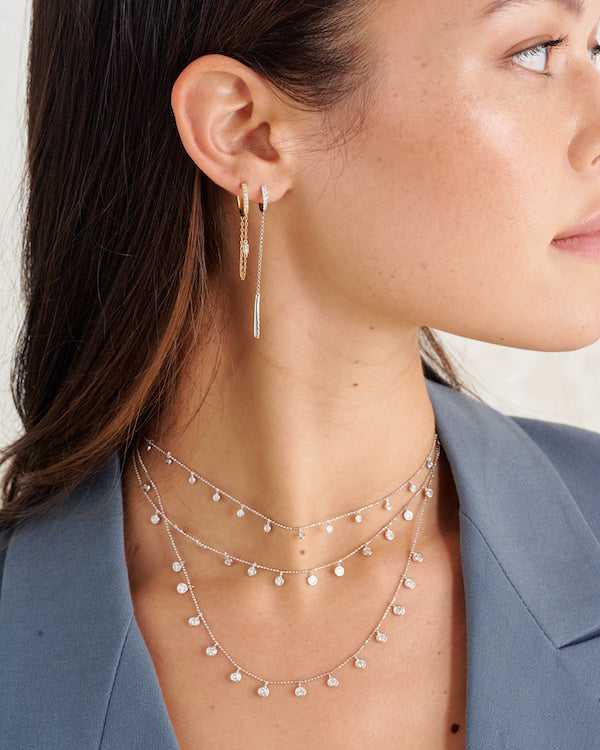 Diamond Huggie and Line Earrings