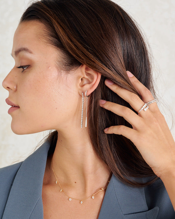 Diamond Huggie and Line Earrings