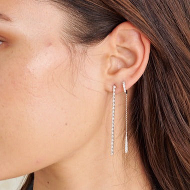 Diamond Huggie and Line Earrings