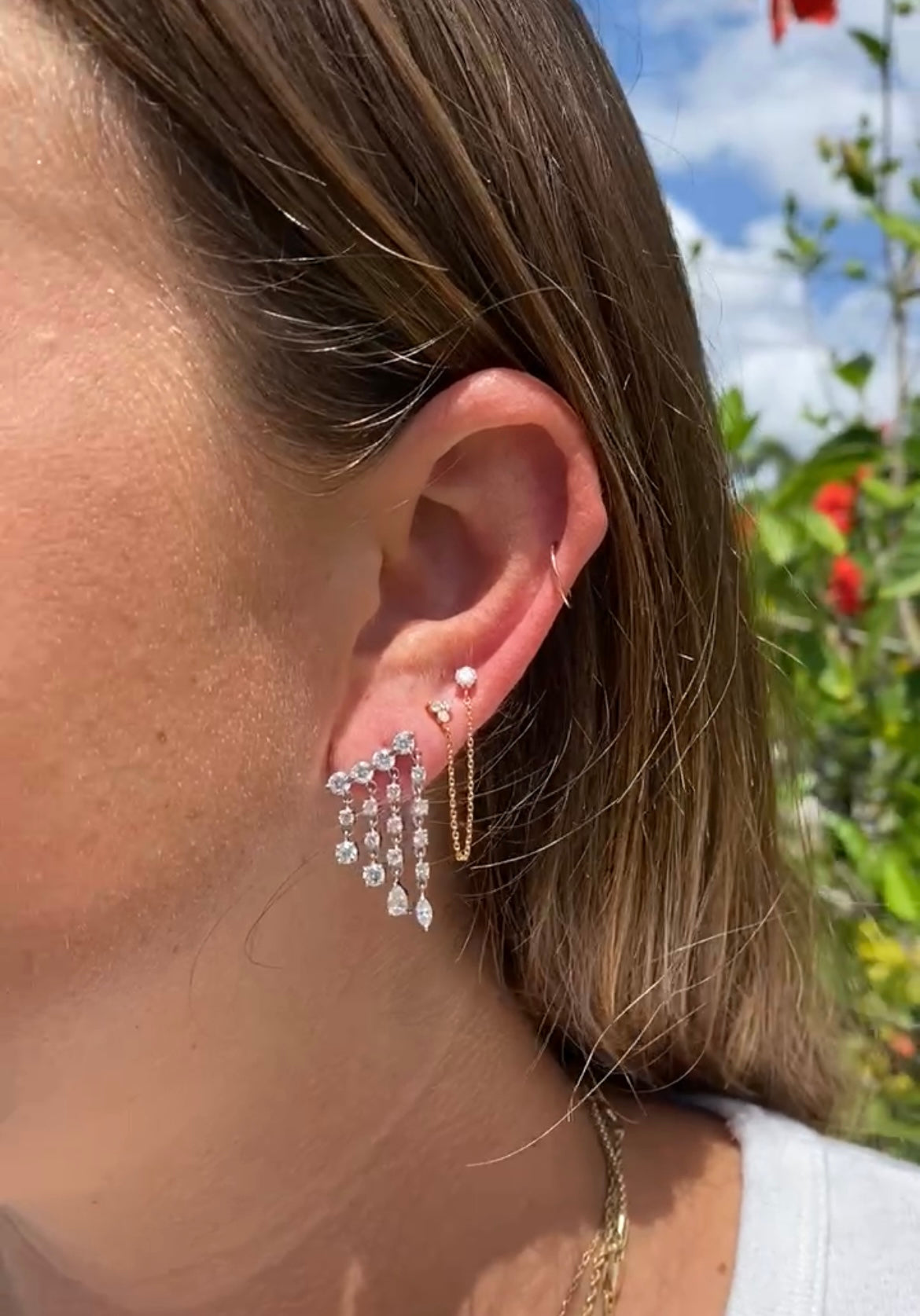 Double Diamond Stud and Triangle Earring