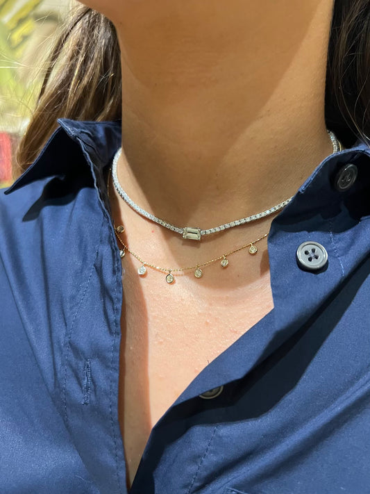 Emerald Cut Diamond Center Stone Tennis Necklace