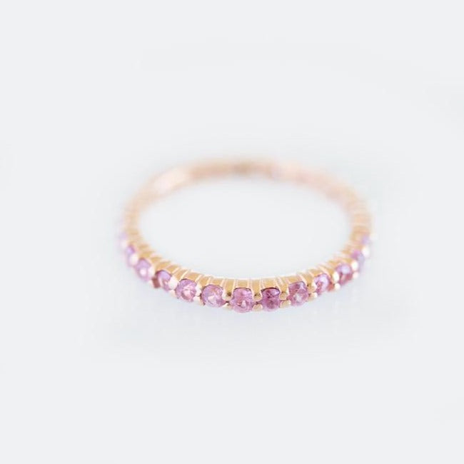 Half Pink Sapphire Half Diamond Eternity Band