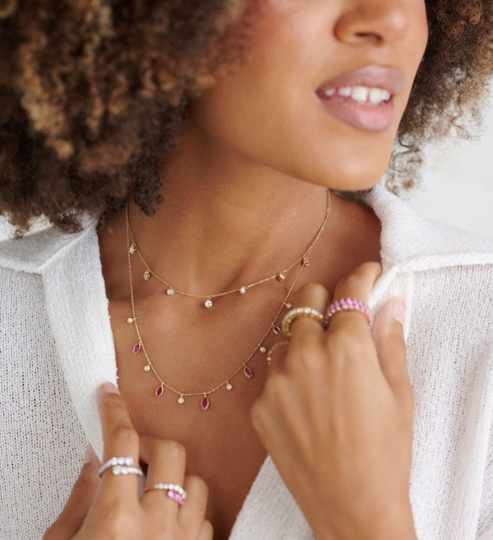 Ruby and Diamond Drop Station Necklace – Henri Noël