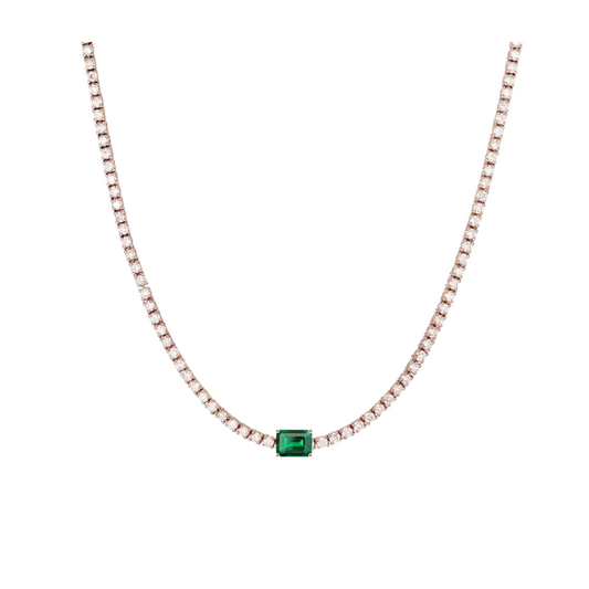 Emerald and Diamond Tennis Necklace