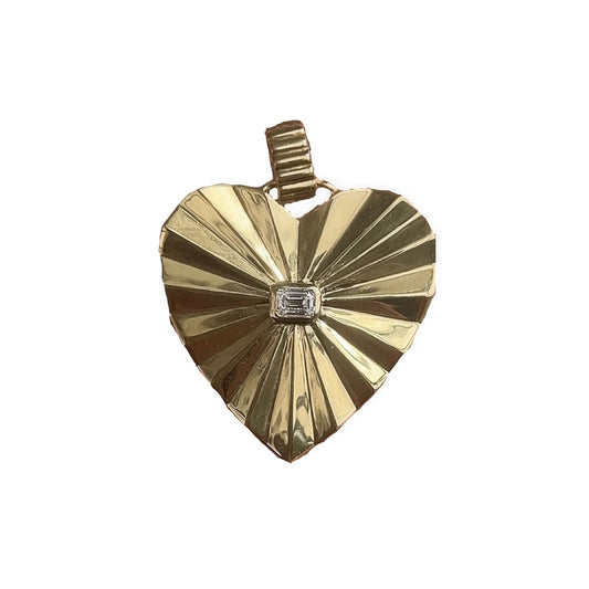 14K Emerald Diamond Heart Pendant