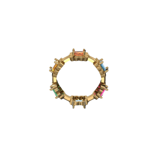 Scallop Bezel Rainbow Sapphire Ring