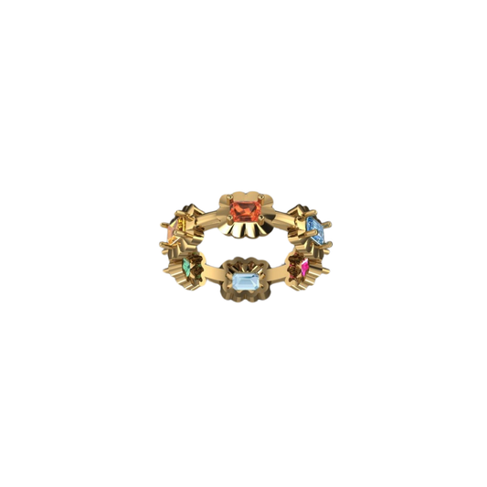 Scallop Bezel Rainbow Sapphire Ring