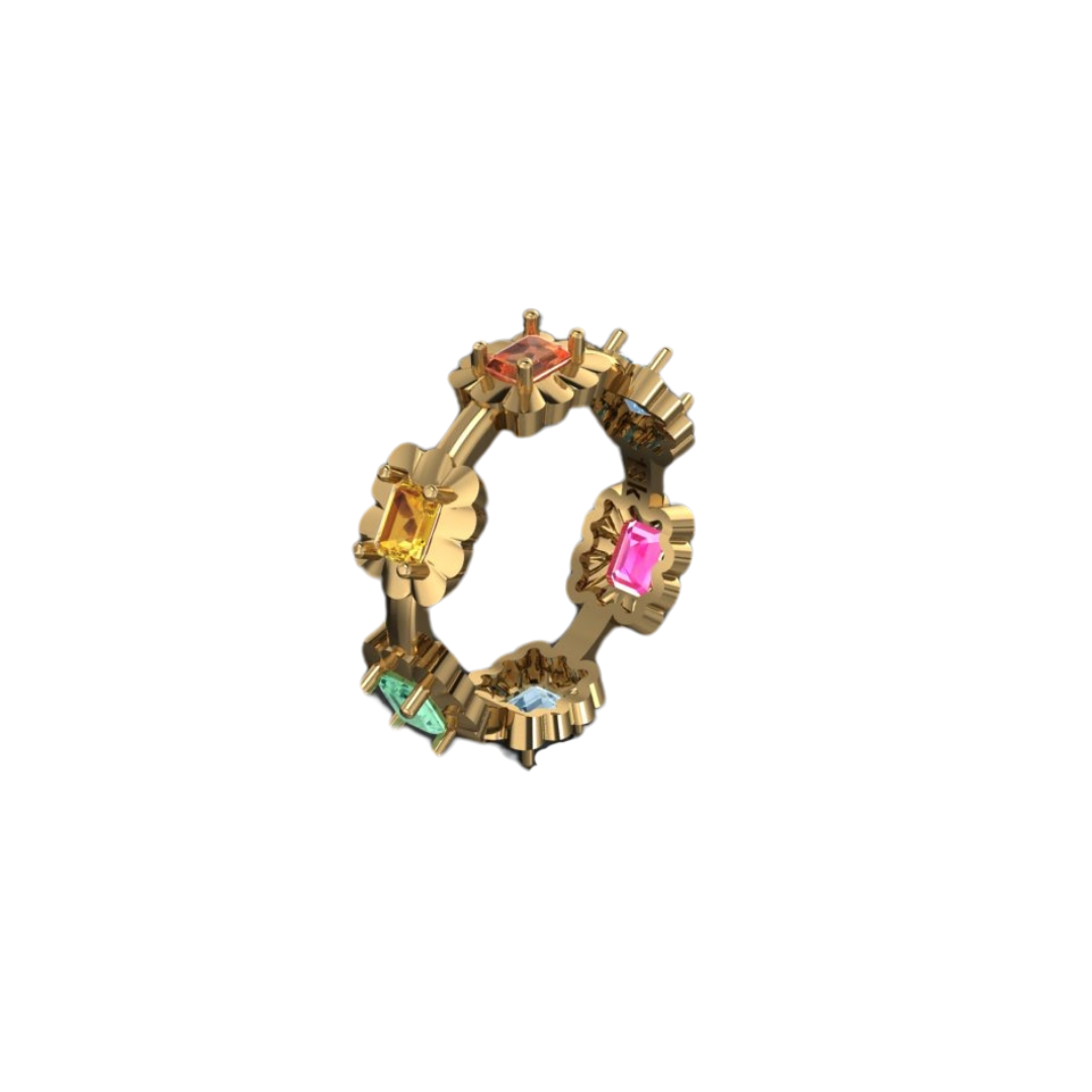 Scallop Bezel Rainbow Sapphire Ring