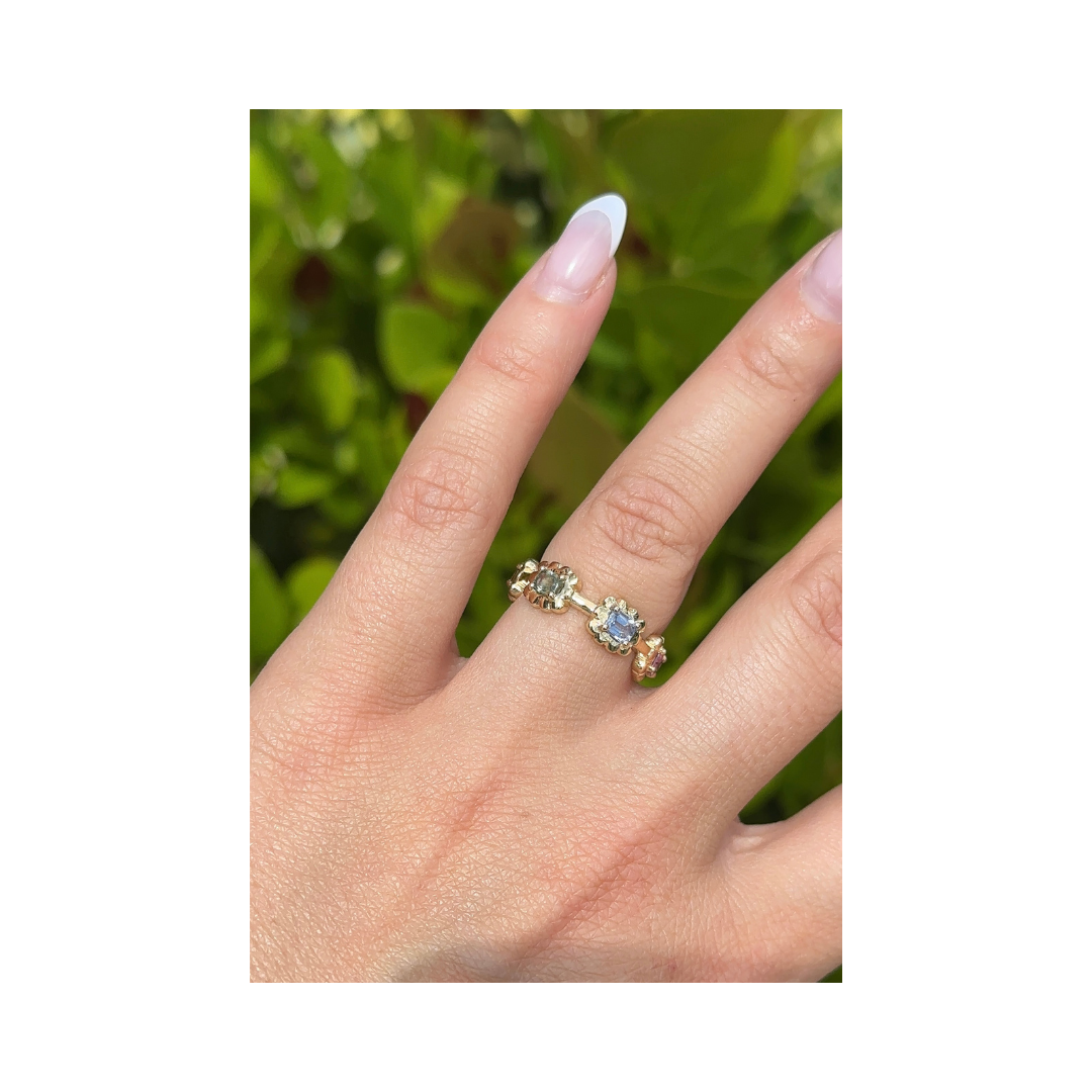 Scallop Bezel Rainbow Sapphire Ring