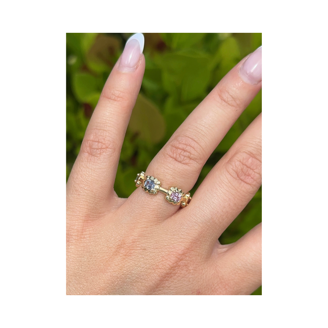 Scallop Bezel Rainbow Sapphire Ring