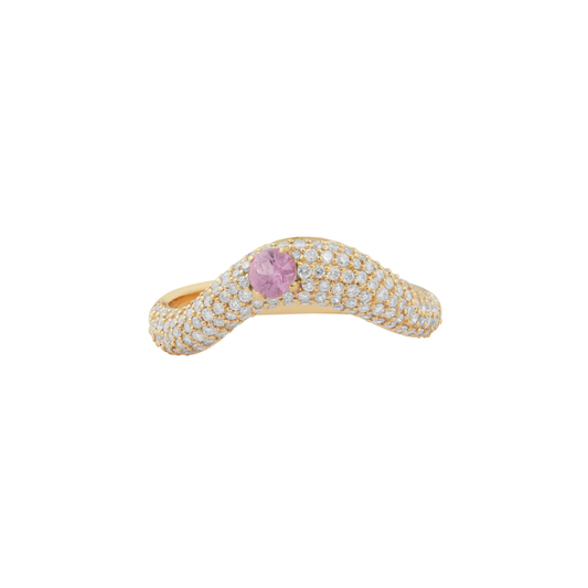 Pave Diamond Wave Ring with Pink Sapphire