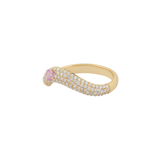 Pave Diamond Wave Ring with Pink Sapphire