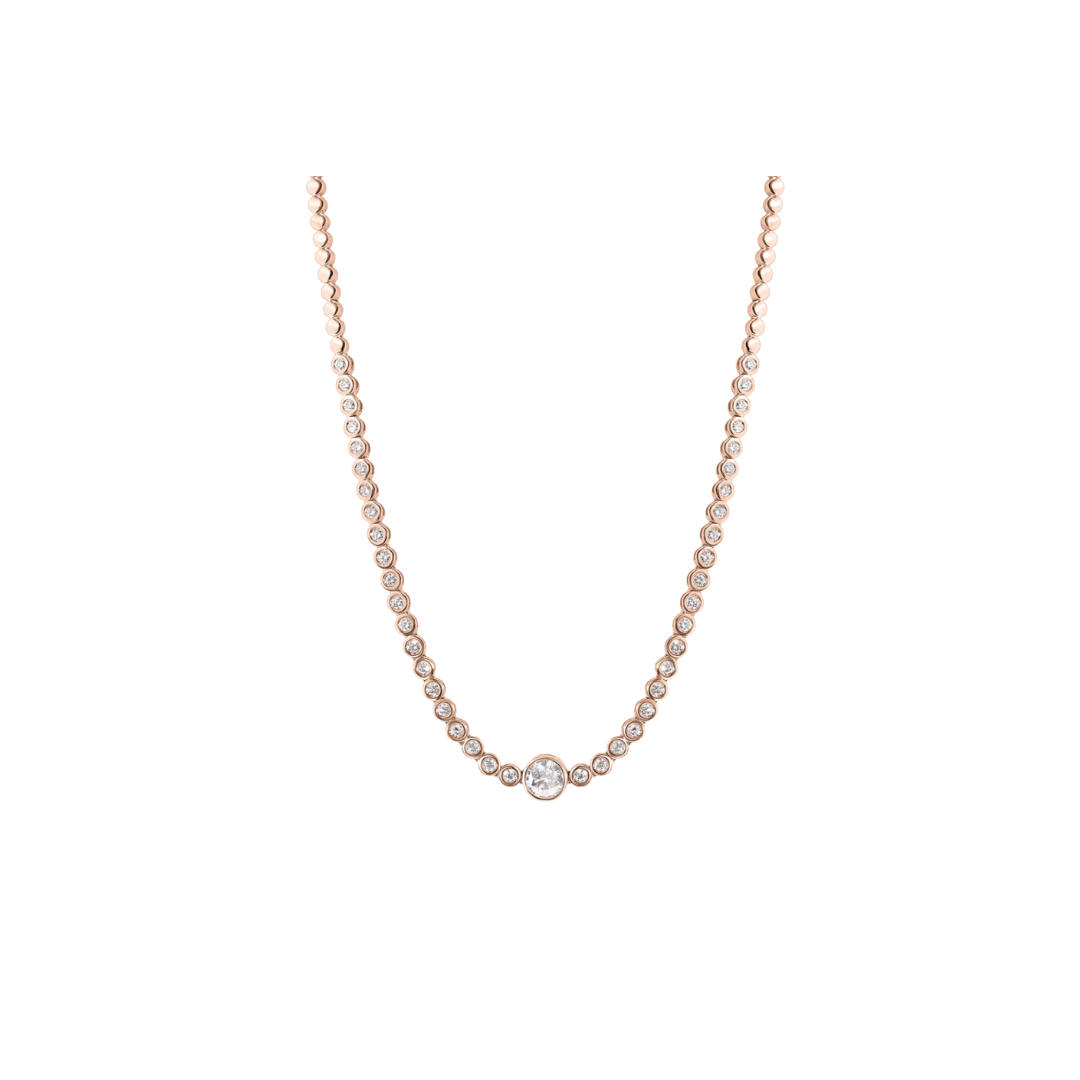 Center Diamond Half Bezel Tennis Necklace