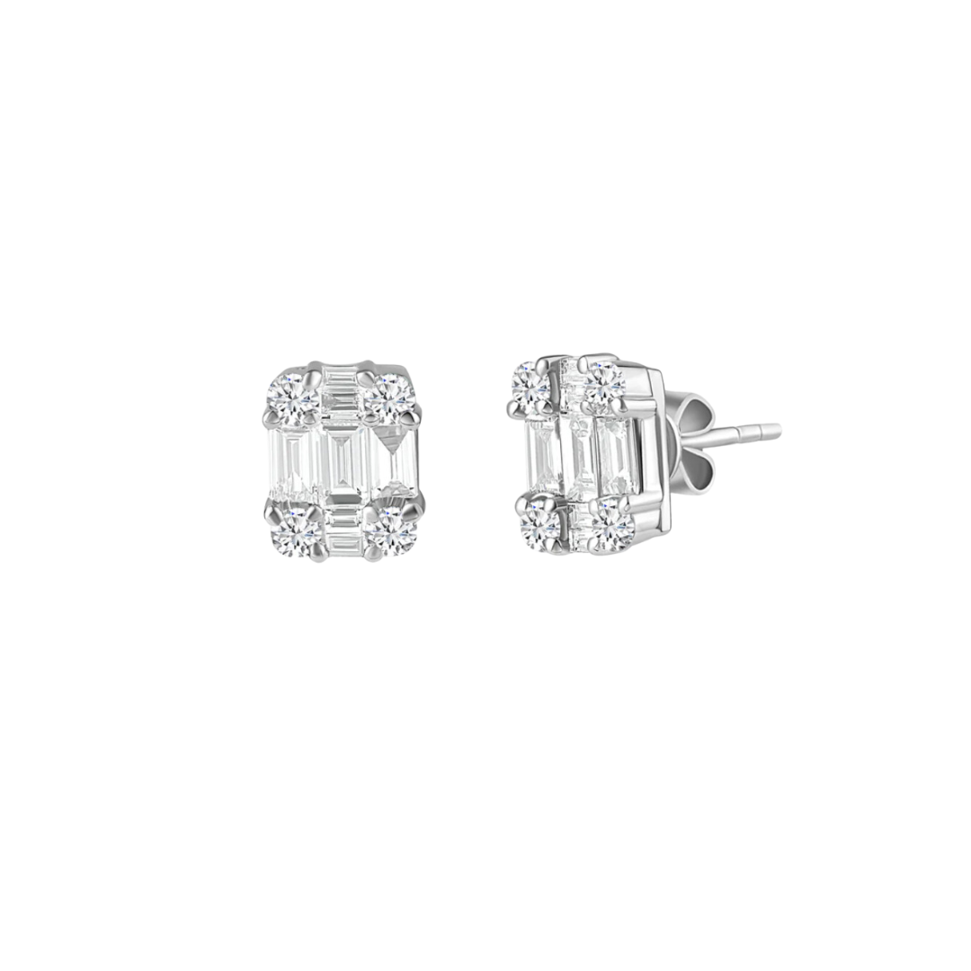 Illusion Emerald Cut Diamond Studs